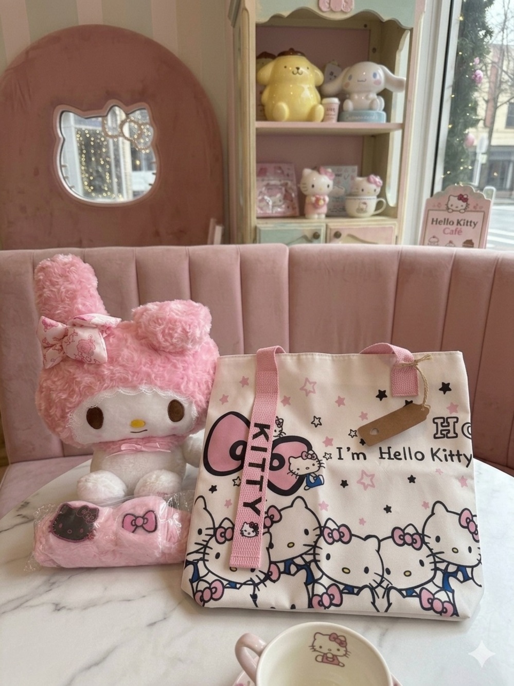 Hello Kitty Pink and White Plush Accessory Gift Set with canvas bag!10 pieces